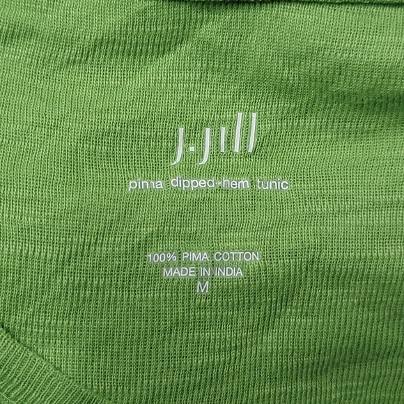 J.jill Pima Cotton Dipped Hem Tunic Green Blouse 1/2 Sleeve Medium Slub Boho - Picture 3 of 4